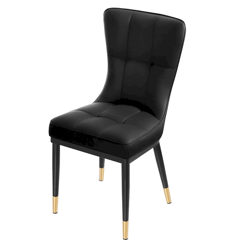 Faux Leather Upholstered Dining Chairs Set of 4 with Checked Pattern