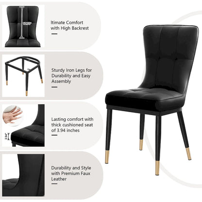 Faux Leather Upholstered Dining Chairs Set of 4 with Checked Pattern