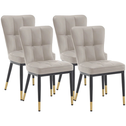 Faux Leather Upholstered Dining Chairs Set of 4 with Checked Pattern