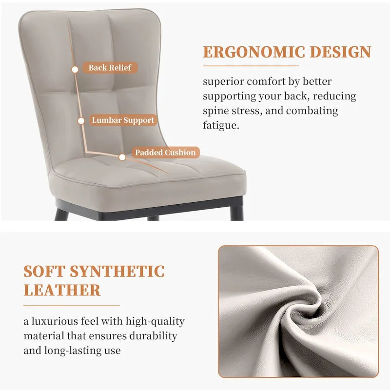 Faux Leather Upholstered Dining Chairs Set of 4 with Checked Pattern