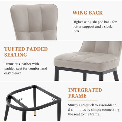 Faux Leather Upholstered Dining Chairs Set of 4 with Checked Pattern