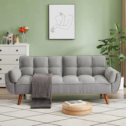 75.39 Futon Sofa Bed, Convertible Folding Futon Couch Recliner Lounge For Living Room With 2 Pillow/Armrest