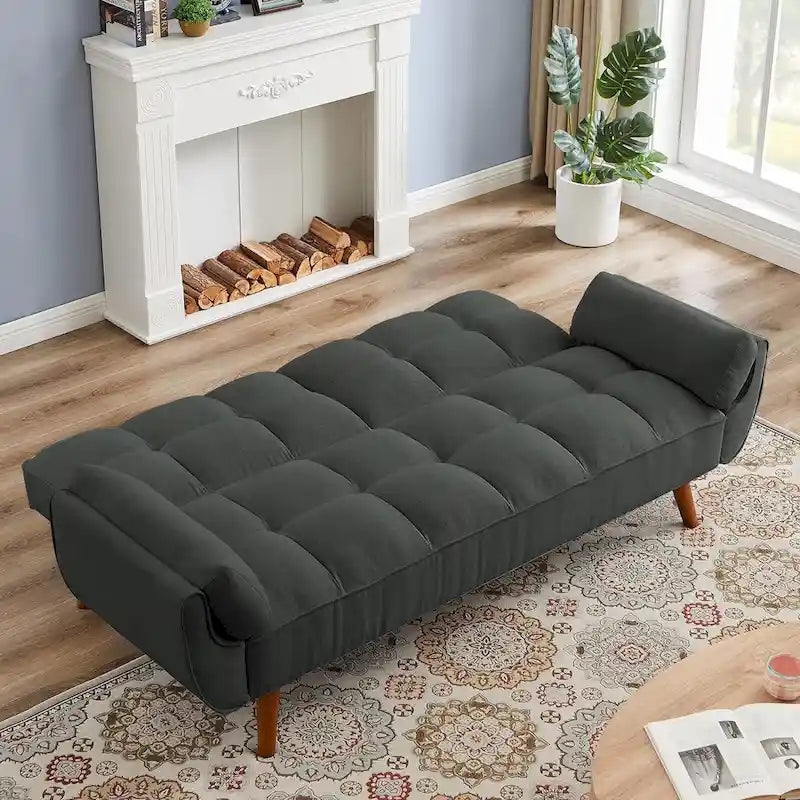 75.39 Futon Sofa Bed, Convertible Folding Futon Couch Recliner Lounge For Living Room With 2 Pillow/Armrest