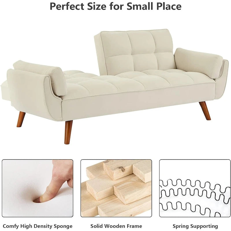 75.39 Futon Sofa Bed, Convertible Folding Futon Couch Recliner Lounge For Living Room With 2 Pillow/Armrest