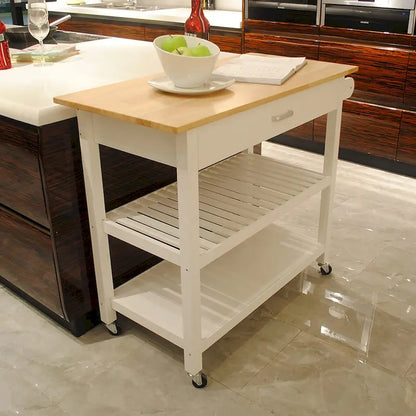 Kitchen Island Cart with Solid Wood Top and Locking Wheels