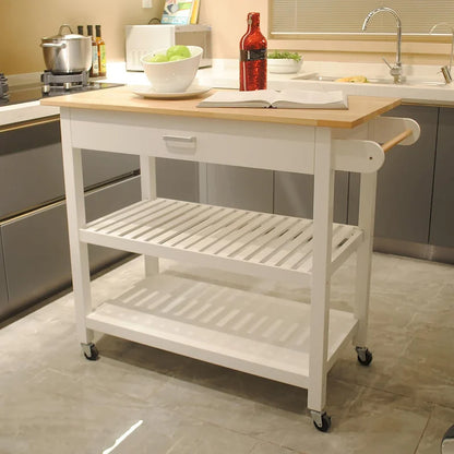 Kitchen Island Cart with Solid Wood Top and Locking Wheels