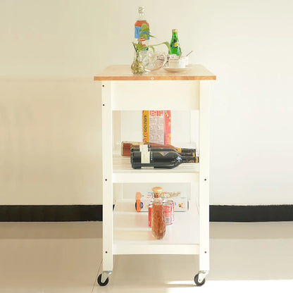 Kitchen Island Cart with Solid Wood Top and Locking Wheels