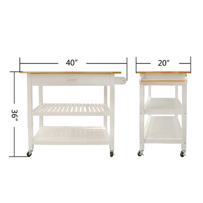 Kitchen Island Cart with Solid Wood Top and Locking Wheels