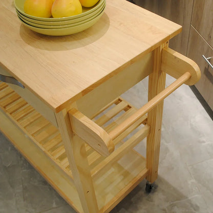 Kitchen Island Cart with Solid Wood Top and Locking Wheels