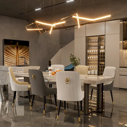 Set of 2 Microfiber Leather Luxury Upholstered Dining Chairs with Lion Head Pull Ring