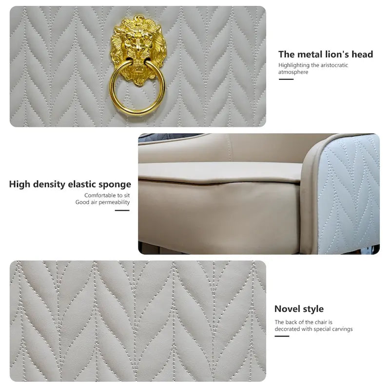 Set of 2 Microfiber Leather Luxury Upholstered Dining Chairs with Lion Head Pull Ring