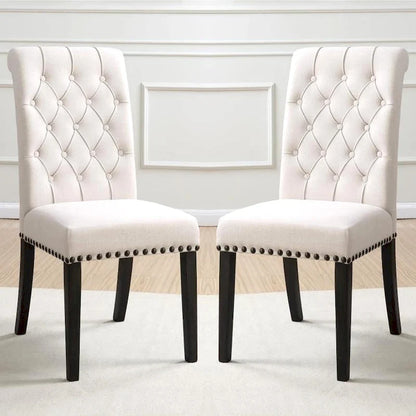 French Baroque Designed Dining Set with Button Tufted Chairs