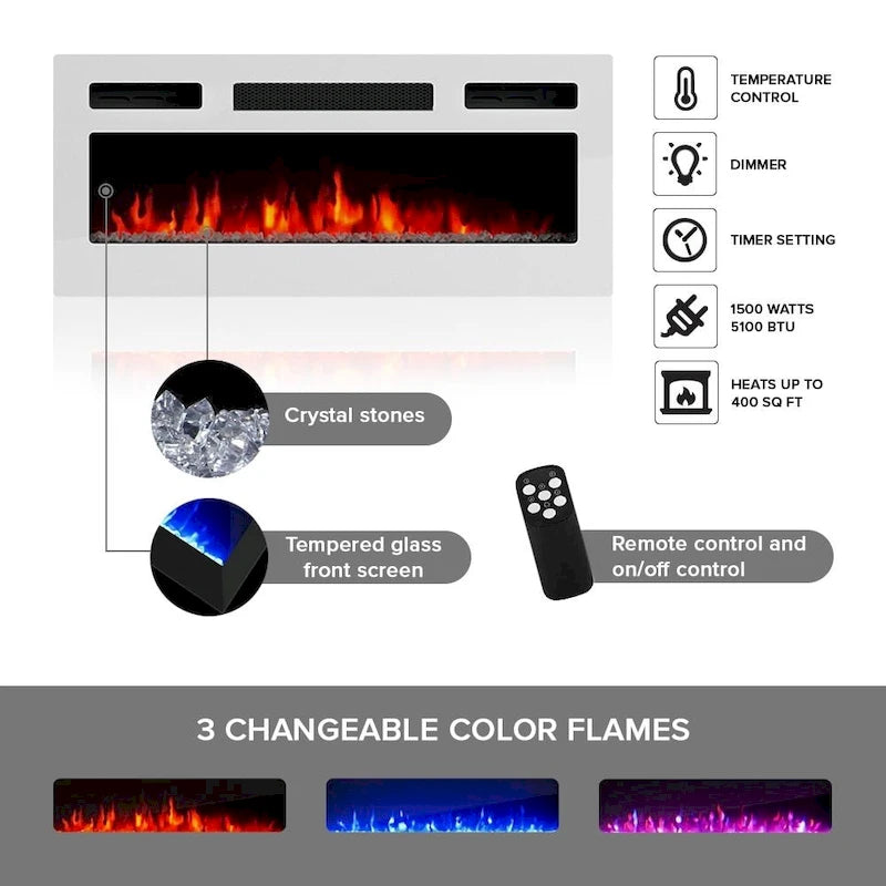 Rova WH-EF Electric Fireplace Modern 75 TV Stand