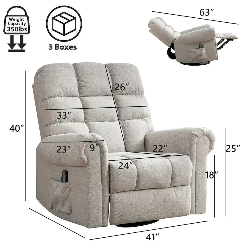 Oversized Rocker Manual Overstuffed Swivel Recliners for Big Man