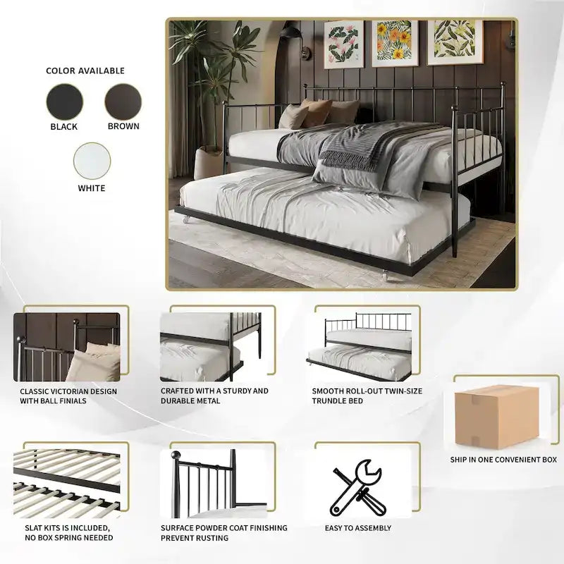 CraftPorch Minimalist Twin Size Metal Daybed with Trundle