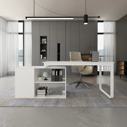 L-shaped Executive Desk With Drawer Cabinet for Home and Office Wrting