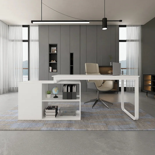 L-shaped Executive Desk With Drawer Cabinet for Home and Office Wrting