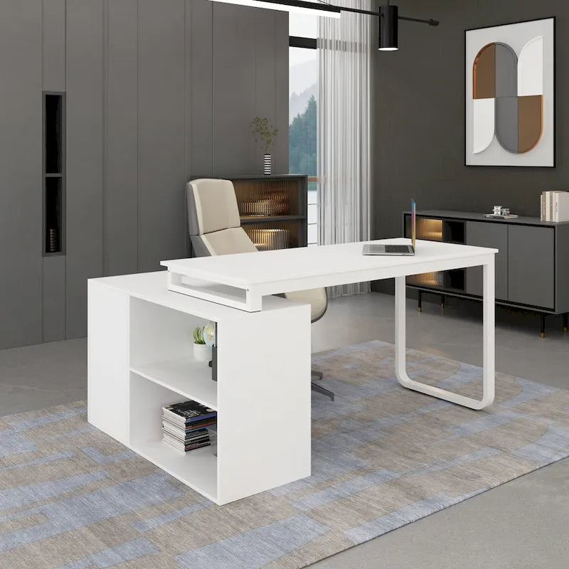 L-shaped Executive Desk With Drawer Cabinet for Home and Office Wrting
