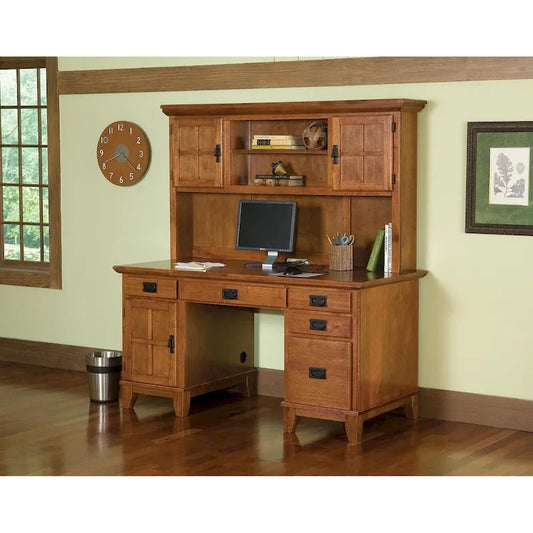 Homestyles Arts and Crafts Cottage Pedestal Desk and Hutch Set