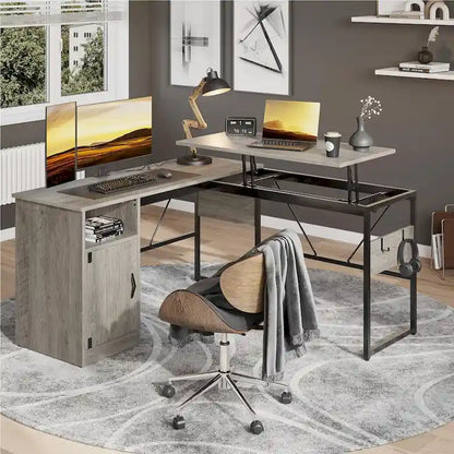 Versatile 60 L Shaped Standing Desk with Lift Top & Storage Cabinet, Corner Desk Extending to 95 with Hooks