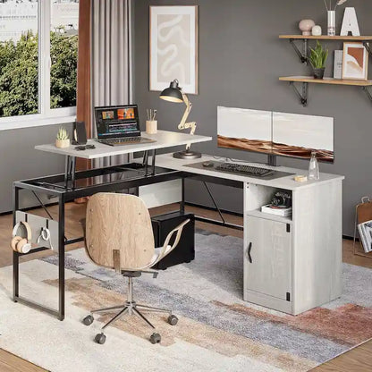 Versatile 60 L Shaped Standing Desk with Lift Top & Storage Cabinet, Corner Desk Extending to 95 with Hooks
