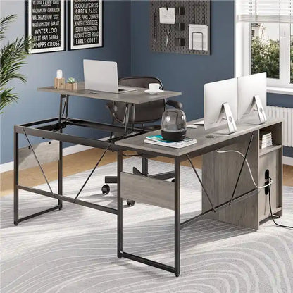 Versatile 60 L Shaped Standing Desk with Lift Top & Storage Cabinet, Corner Desk Extending to 95 with Hooks