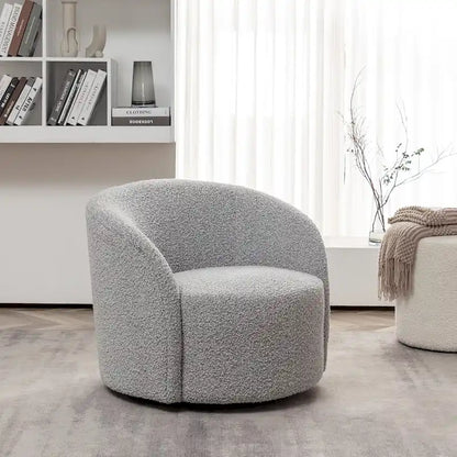 KINWELL 34 W Upholstered Boucle Swivel Barrel Accent Chair