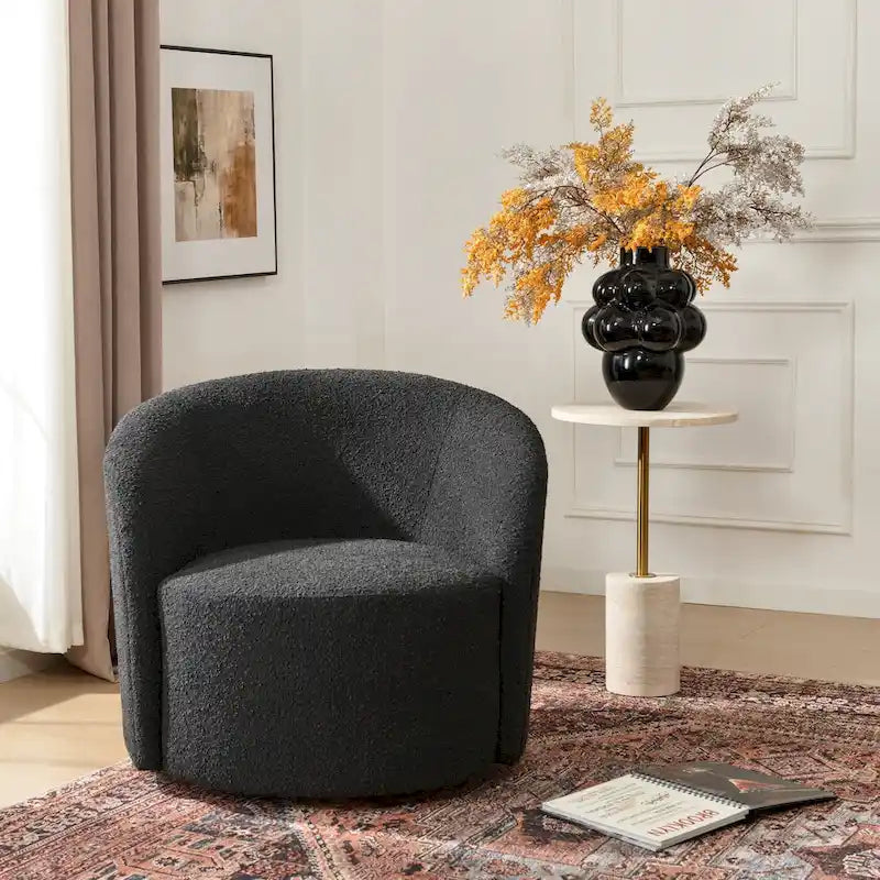 KINWELL 34 W Upholstered Boucle Swivel Barrel Accent Chair