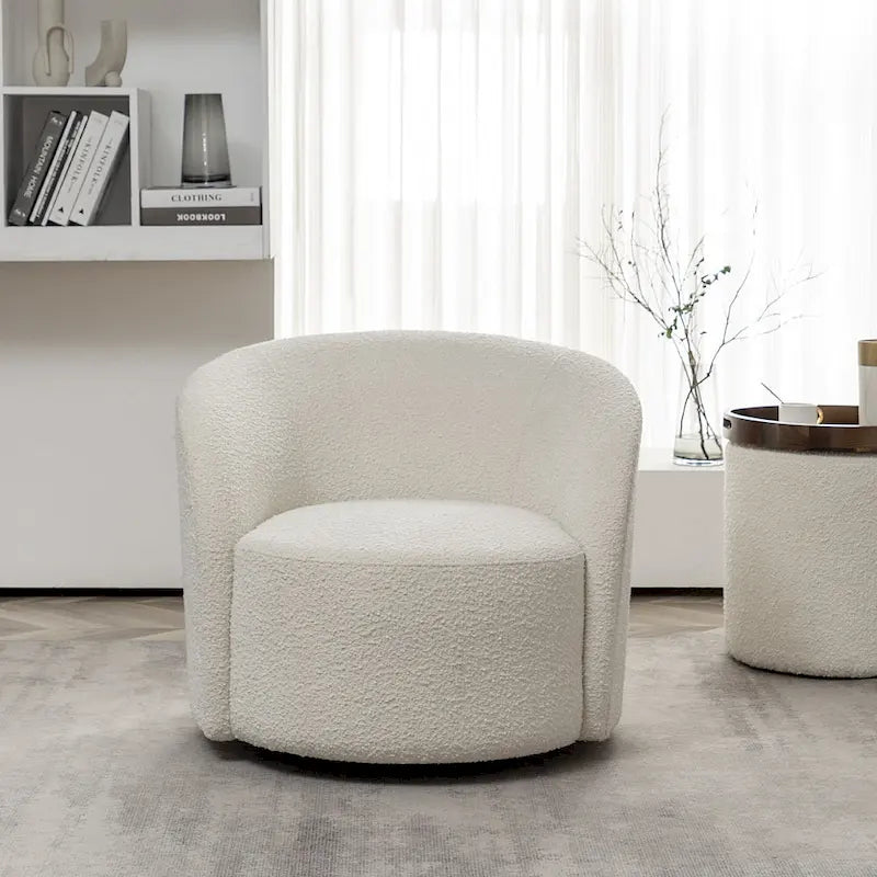 KINWELL 34 W Upholstered Boucle Swivel Barrel Accent Chair