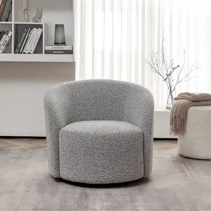 KINWELL 34 W Upholstered Boucle Swivel Barrel Accent Chair