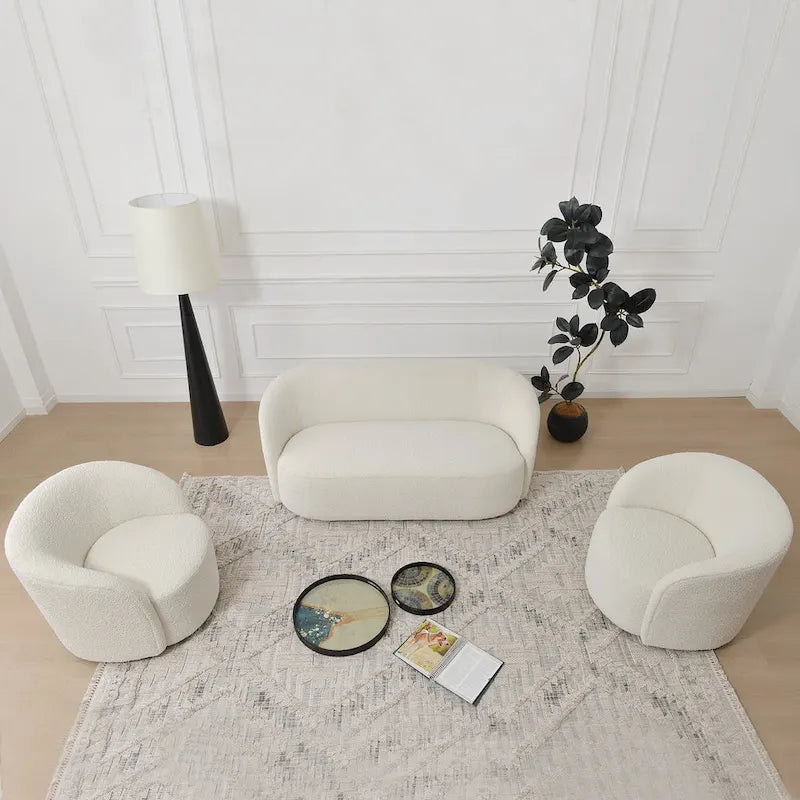 KINWELL 34 W Upholstered Boucle Swivel Barrel Accent Chair