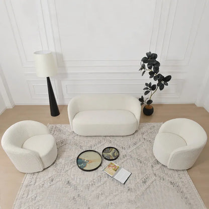 KINWELL 34 W Upholstered Boucle Swivel Barrel Accent Chair