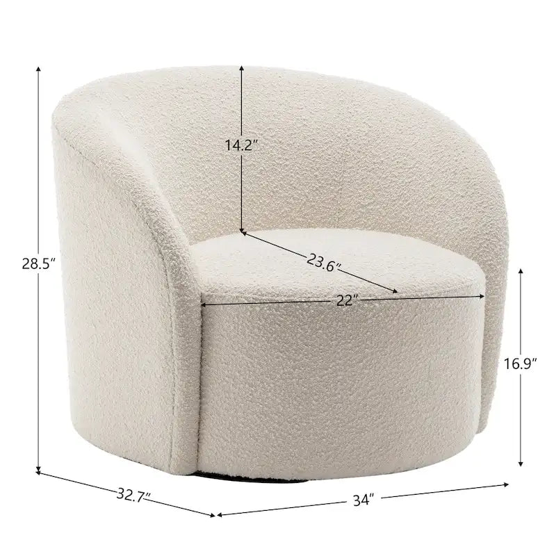 KINWELL 34 W Upholstered Boucle Swivel Barrel Accent Chair