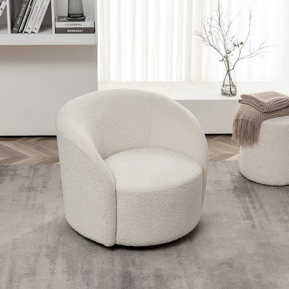 KINWELL 34 W Upholstered Boucle Swivel Barrel Accent Chair