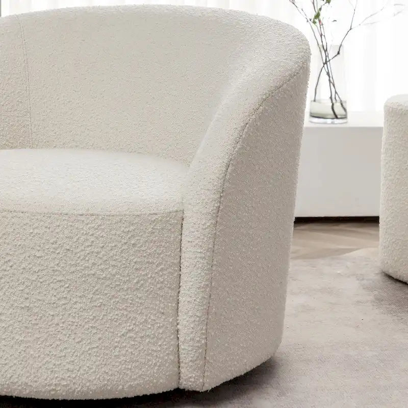 KINWELL 34 W Upholstered Boucle Swivel Barrel Accent Chair