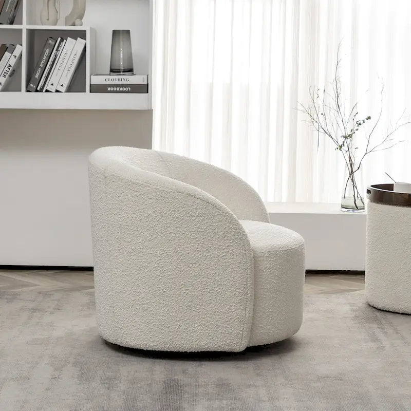 KINWELL 34 W Upholstered Boucle Swivel Barrel Accent Chair