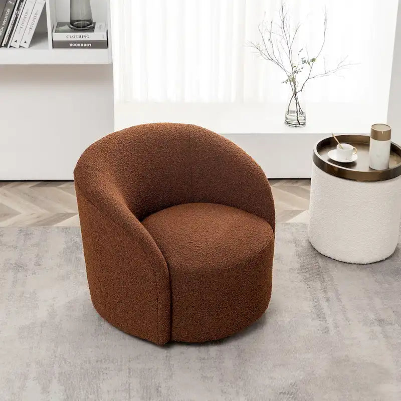 KINWELL 34 W Upholstered Boucle Swivel Barrel Accent Chair