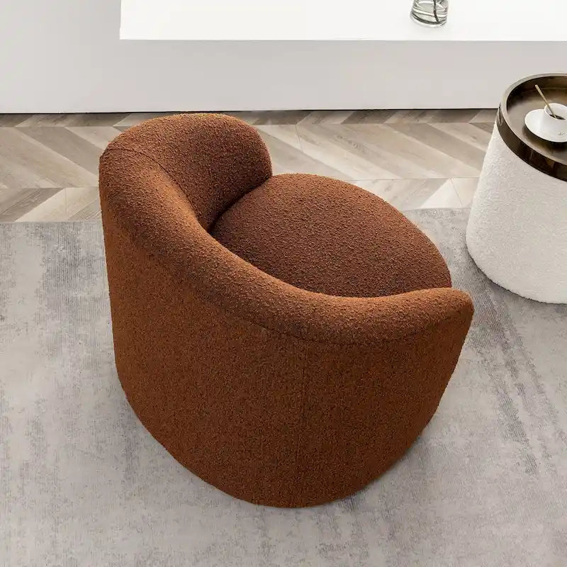 KINWELL 34 W Upholstered Boucle Swivel Barrel Accent Chair