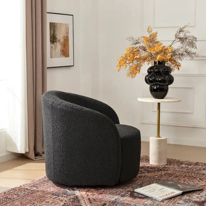 KINWELL 34 W Upholstered Boucle Swivel Barrel Accent Chair