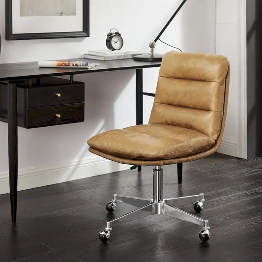 Art Leon Mid-Century Modern Genuine Leather Home Office Desk Chair