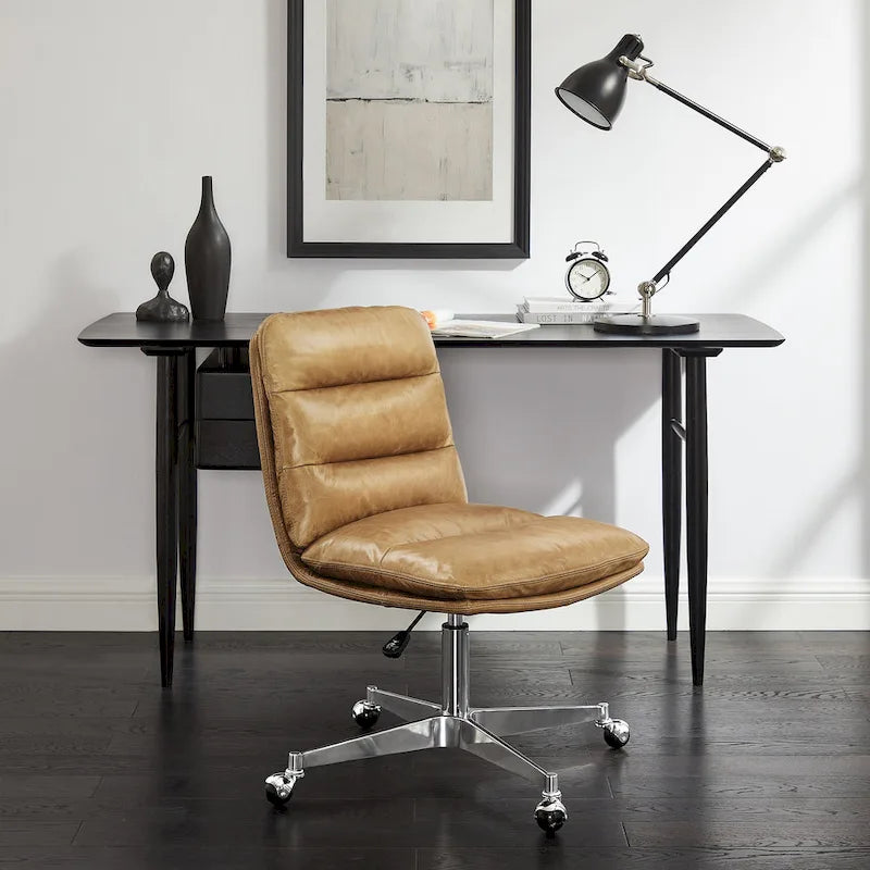 Art Leon Mid-Century Modern Genuine Leather Home Office Desk Chair
