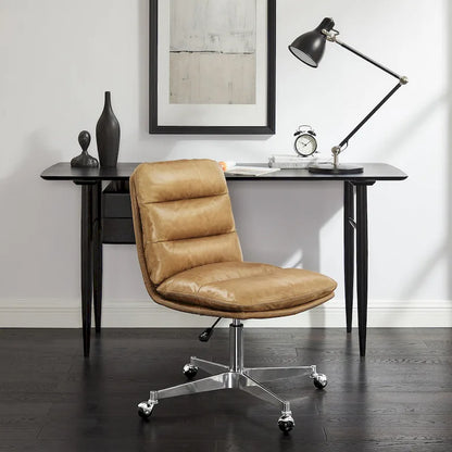 Art Leon Mid-Century Modern Genuine Leather Home Office Desk Chair