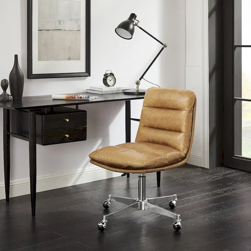 Art Leon Mid-Century Modern Genuine Leather Home Office Desk Chair