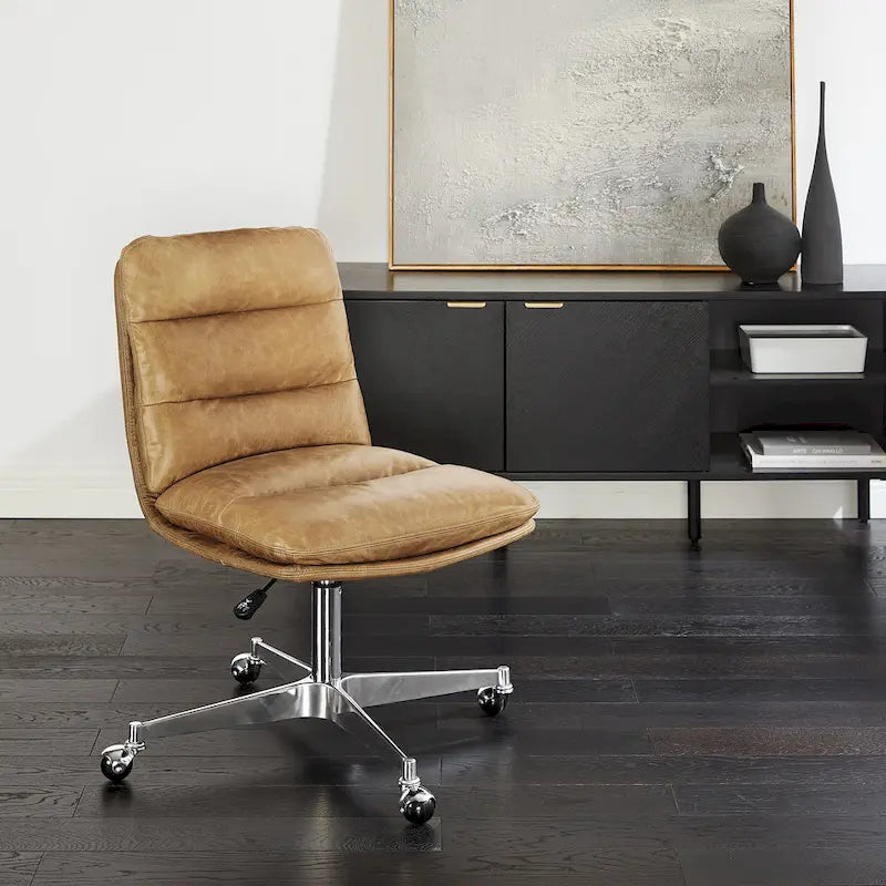 Art Leon Mid-Century Modern Genuine Leather Home Office Desk Chair