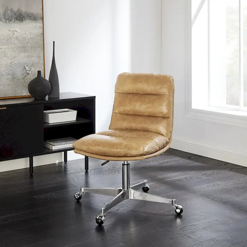 Art Leon Mid-Century Modern Genuine Leather Home Office Desk Chair