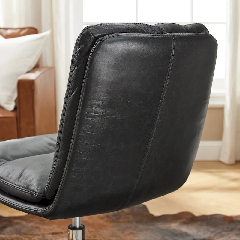 Art Leon Mid-Century Modern Genuine Leather Home Office Desk Chair