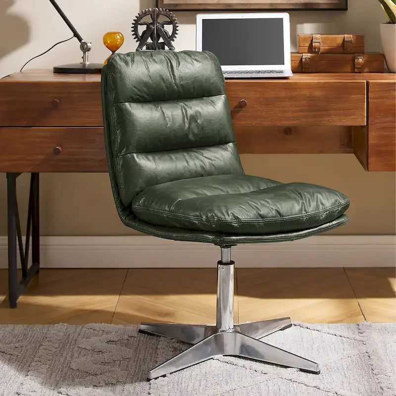 Art Leon Mid-Century Modern Genuine Leather Home Office Desk Chair