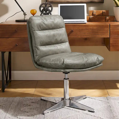 Art Leon Mid-Century Modern Genuine Leather Home Office Desk Chair