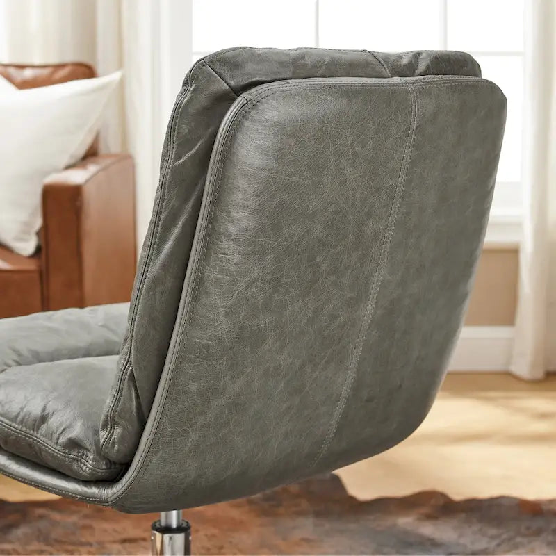 Art Leon Mid-Century Modern Genuine Leather Home Office Desk Chair