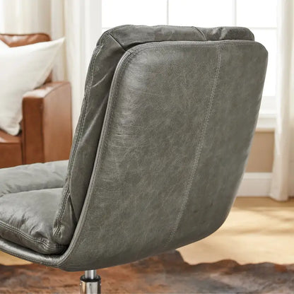 Art Leon Mid-Century Modern Genuine Leather Home Office Desk Chair